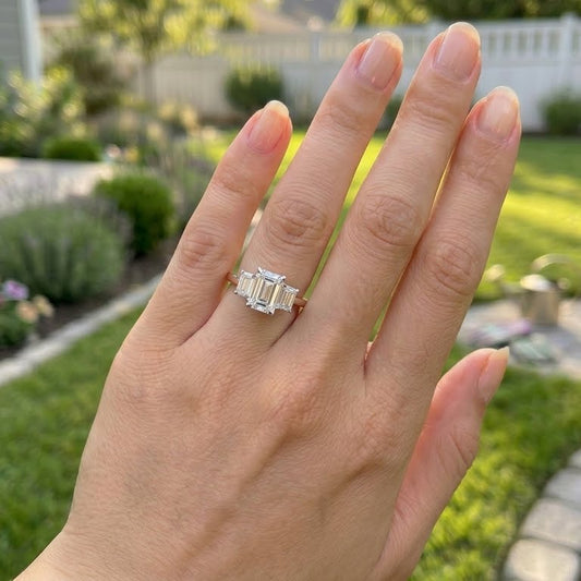 Lab-Grown Diamond Three-Stone Emerald Cut Ring