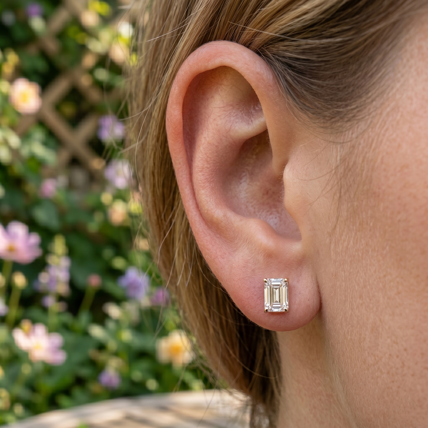Emerald Cut Lab-Grown Diamond Stud Earrings | Rose Gold
