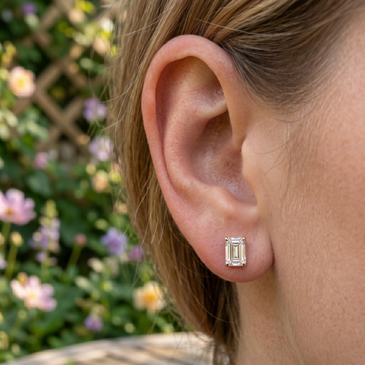 Emerald Cut Lab-Grown Diamond Stud Earrings | Rose Gold