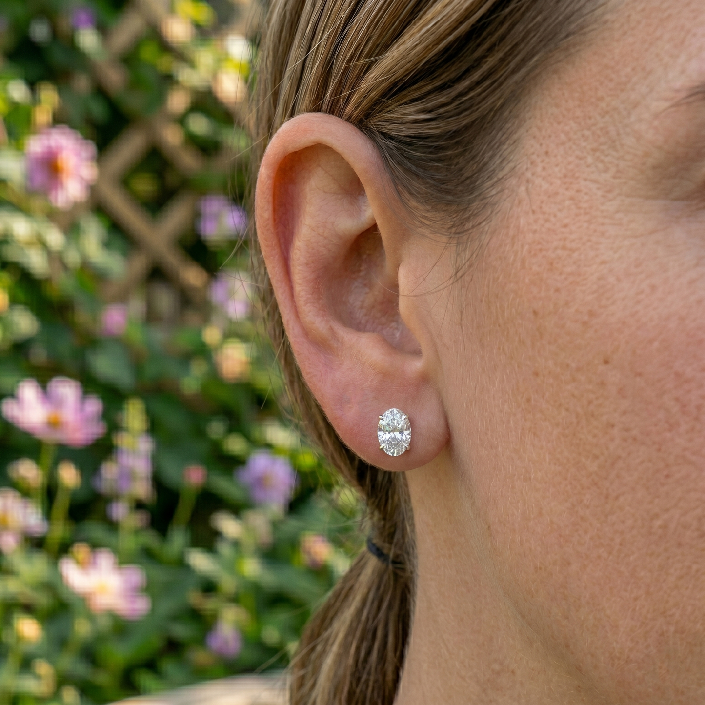 Oval Cut Lab-Grown Diamond Stud Earrings | Rose Gold