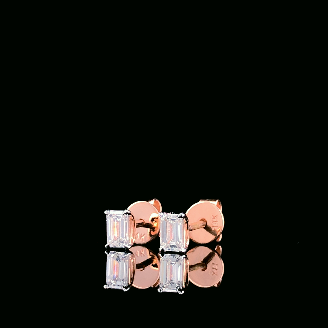 Emerald Cut Lab-Grown Diamond Stud Earrings | Rose Gold