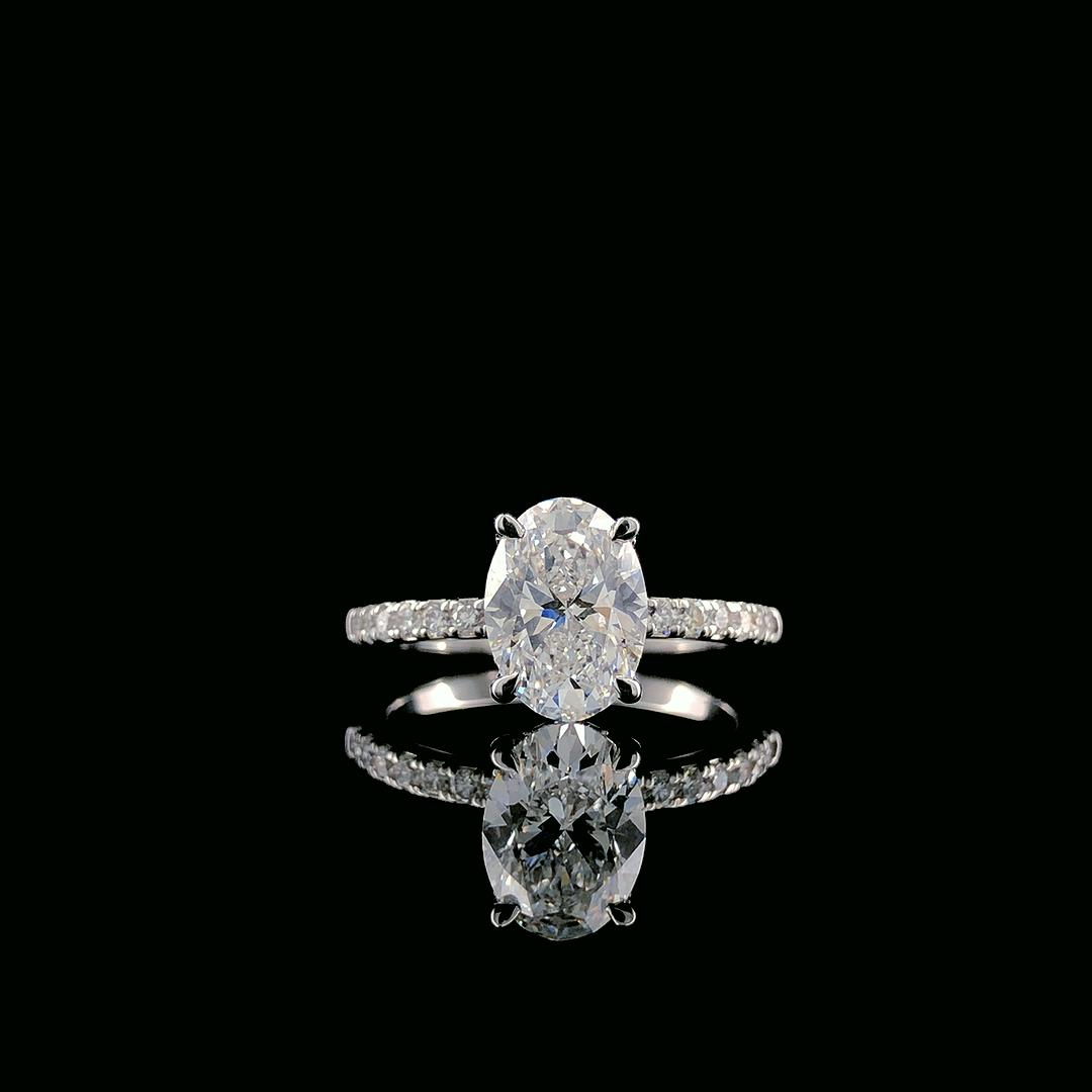 Oval Solitaire Lab-Grown Diamond Engagement Ring with Pavé Band