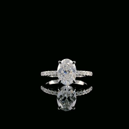 Oval Solitaire Lab-Grown Diamond Engagement Ring with Pavé Band