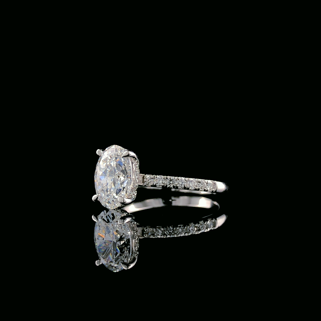 Oval Solitaire Lab-Grown Diamond Engagement Ring with Pavé Band