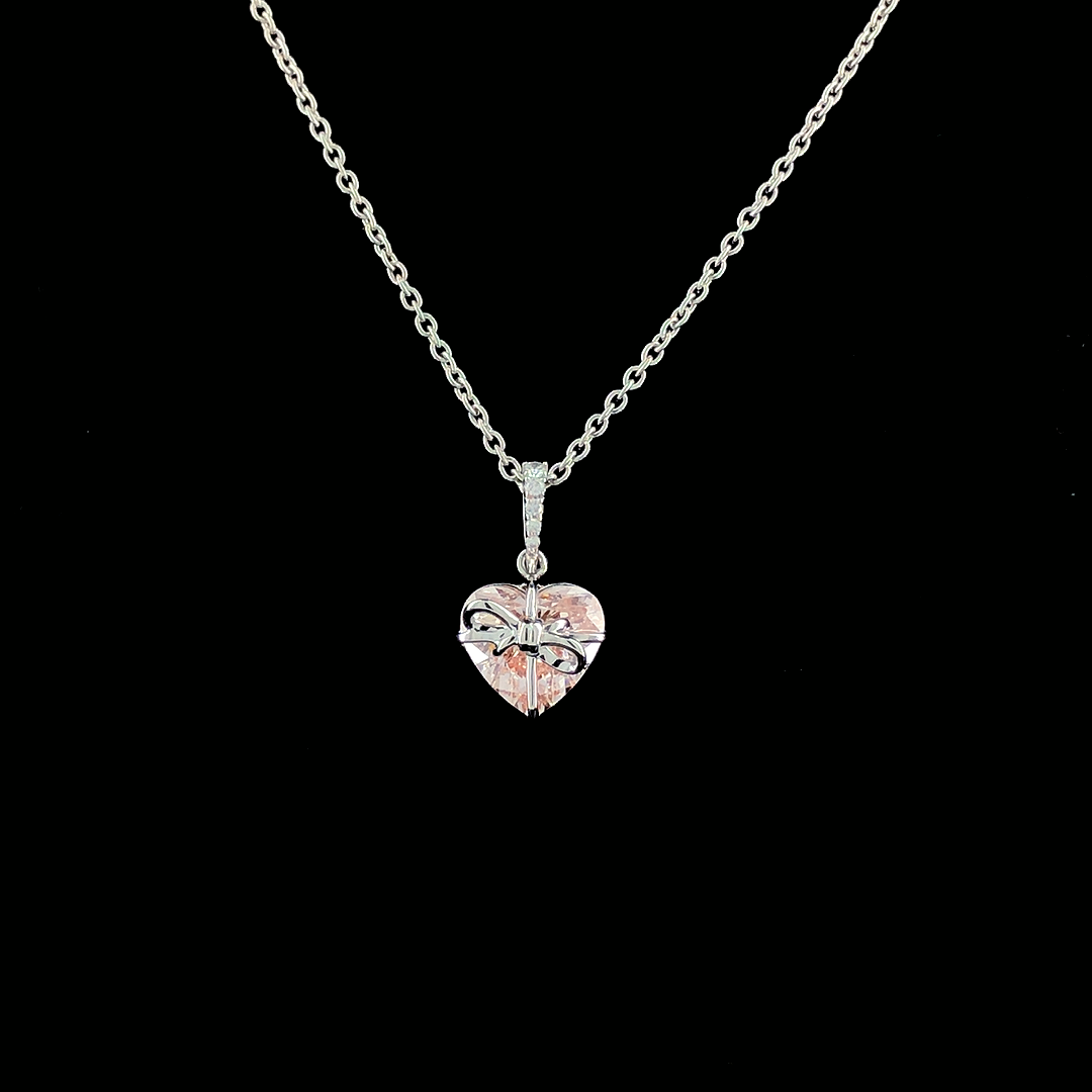 Blush Bow Heart Pendant Necklace