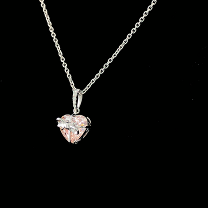 Blush Bow Heart Pendant Necklace