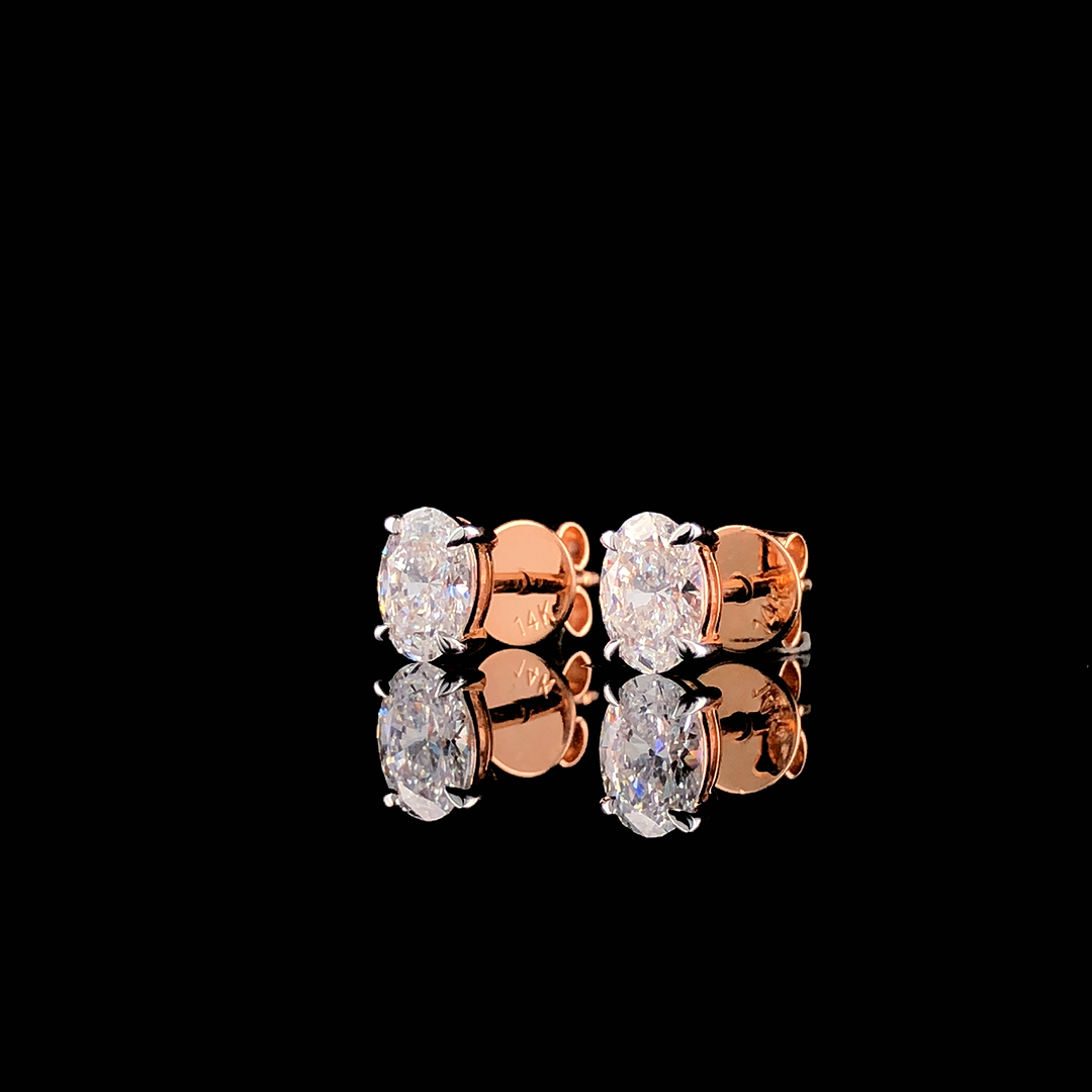 Oval Cut Lab-Grown Diamond Stud Earrings | Rose Gold