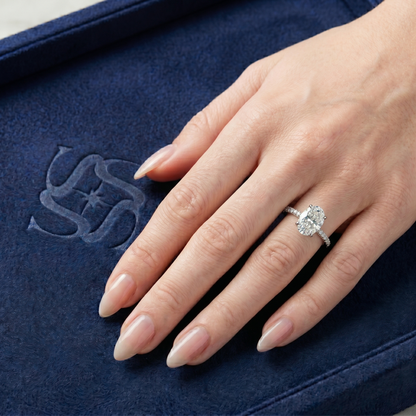 Oval Solitaire Lab-Grown Diamond Engagement Ring with Pavé Band